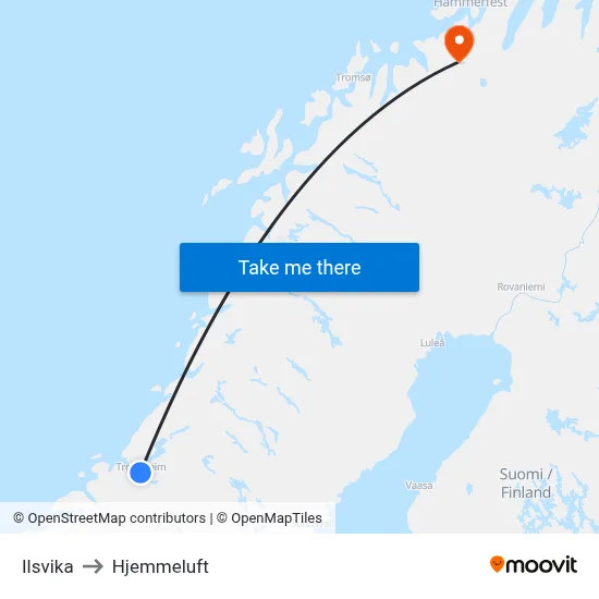 Ilsvika to Hjemmeluft map