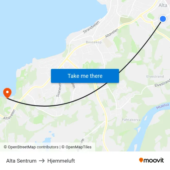 Alta Sentrum to Hjemmeluft map