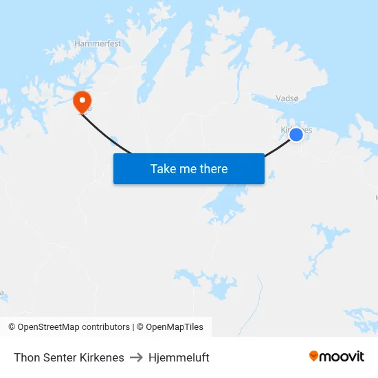 Thon Senter Kirkenes to Hjemmeluft map
