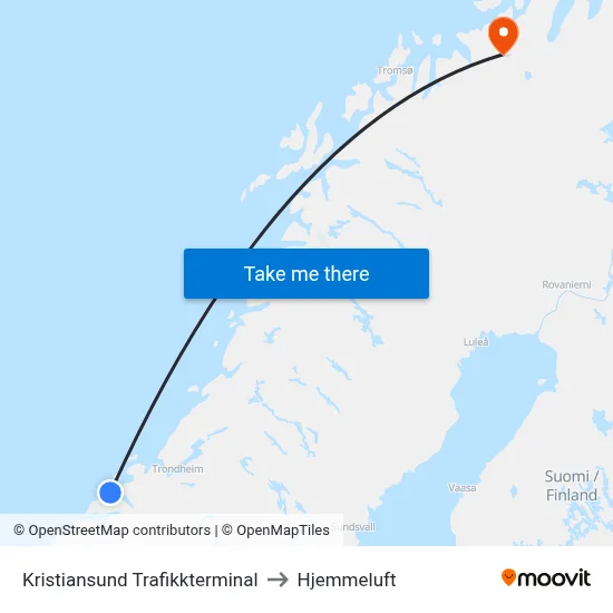 Kristiansund Trafikkterminal to Hjemmeluft map