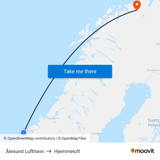Ålesund Lufthavn to Hjemmeluft map