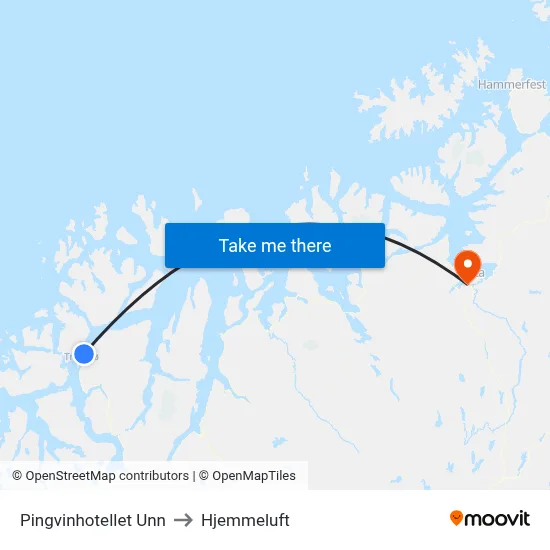 Pingvinhotellet Unn to Hjemmeluft map