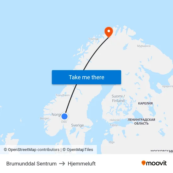 Brumunddal Sentrum to Hjemmeluft map
