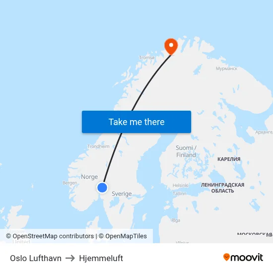 Oslo Lufthavn to Hjemmeluft map