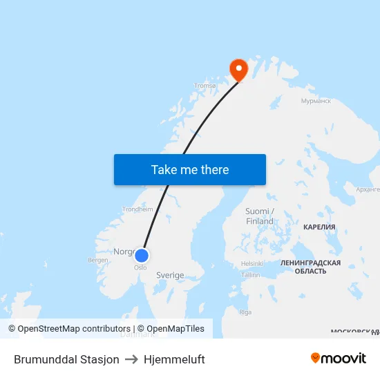Brumunddal Stasjon to Hjemmeluft map