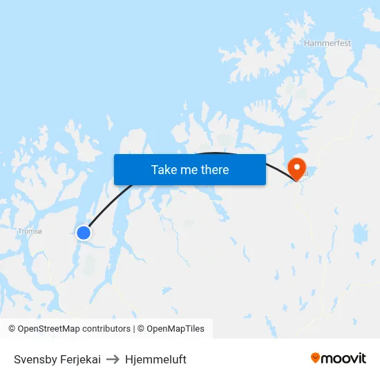 Svensby Ferjekai to Hjemmeluft map