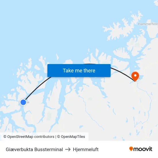 Giæverbukta Bussterminal to Hjemmeluft map