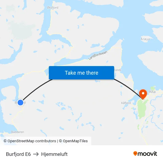 Burfjord E6 to Hjemmeluft map