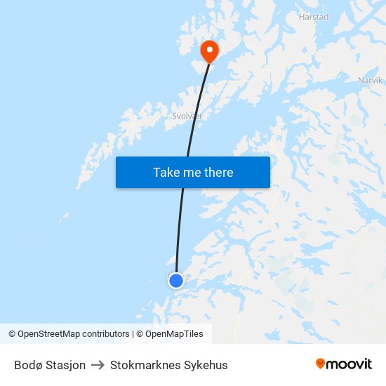 Bodø Stasjon to Stokmarknes Sykehus map