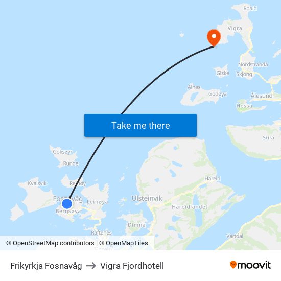 Frikyrkja Fosnavåg to Vigra Fjordhotell map