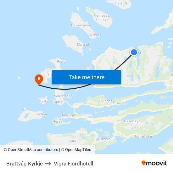 Brattvåg Kyrkje to Vigra Fjordhotell map