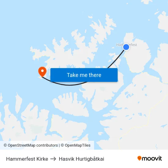Hammerfest Kirke to Hasvik Hurtigbåtkai map