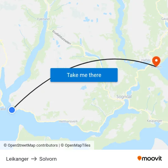 Leikanger to Solvorn map
