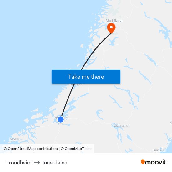 Trondheim to Innerdalen map