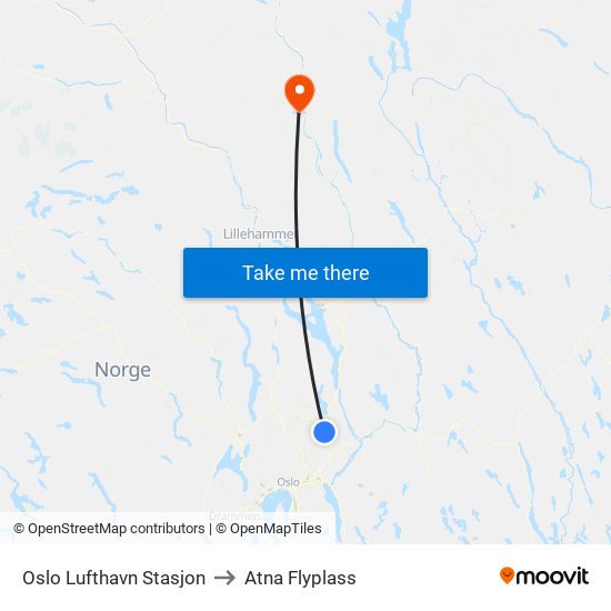 Oslo Lufthavn Stasjon to Atna Flyplass map