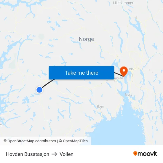 Hovden Busstasjon to Vollen map