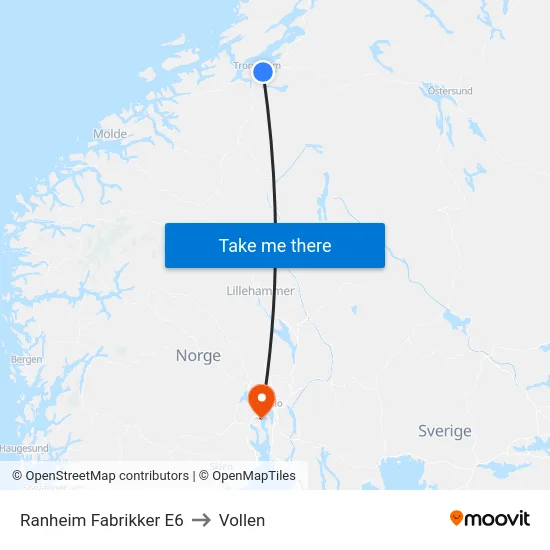 Ranheim Fabrikker E6 to Vollen map