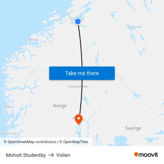 Moholt Studentby to Vollen map