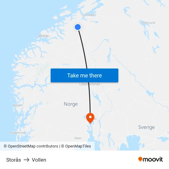 Storås to Vollen map