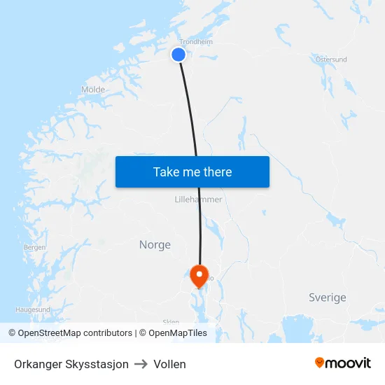 Orkanger Skysstasjon to Vollen map