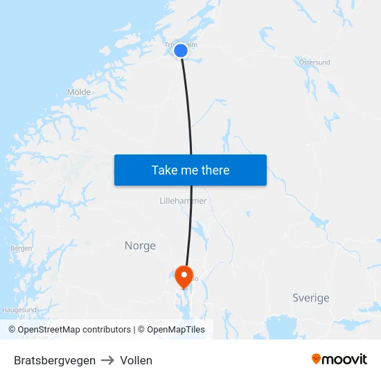 Bratsbergvegen to Vollen map
