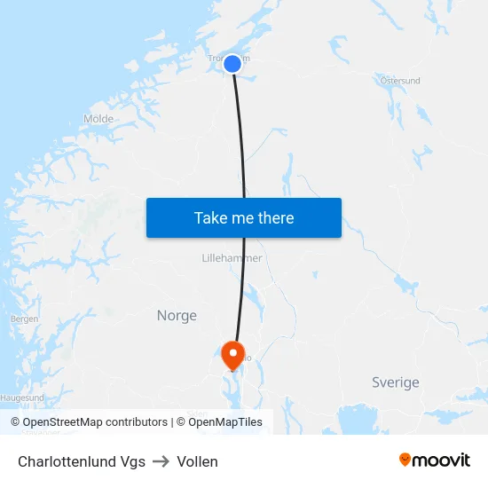 Charlottenlund Vgs to Vollen map
