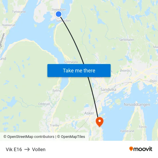 Vik E16 to Vollen map