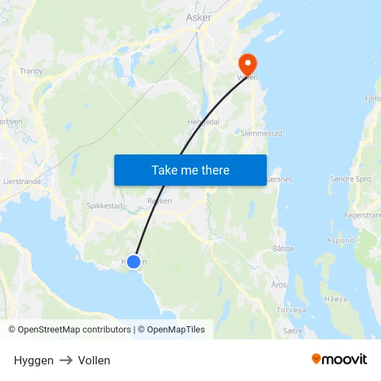 Hyggen to Vollen map