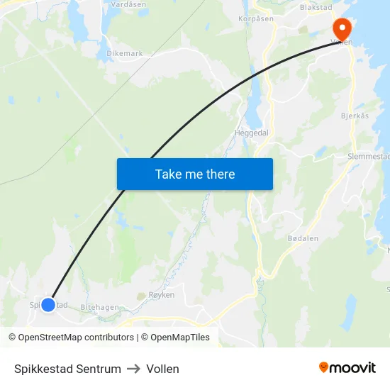 Spikkestad Sentrum to Vollen map