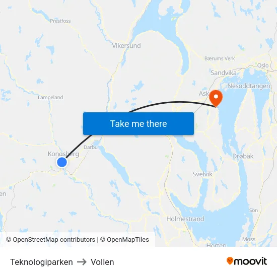 Teknologiparken to Vollen map