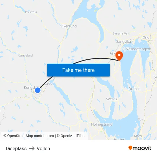 Diseplass to Vollen map