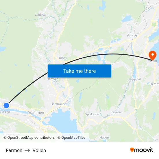 Farmen to Vollen map
