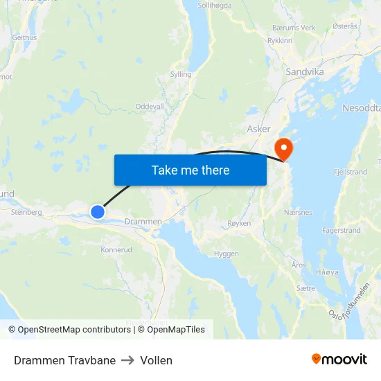Drammen Travbane to Vollen map