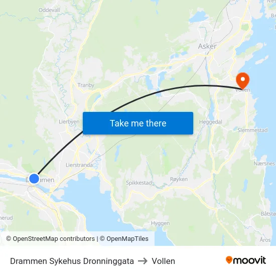 Dronninggata to Vollen map