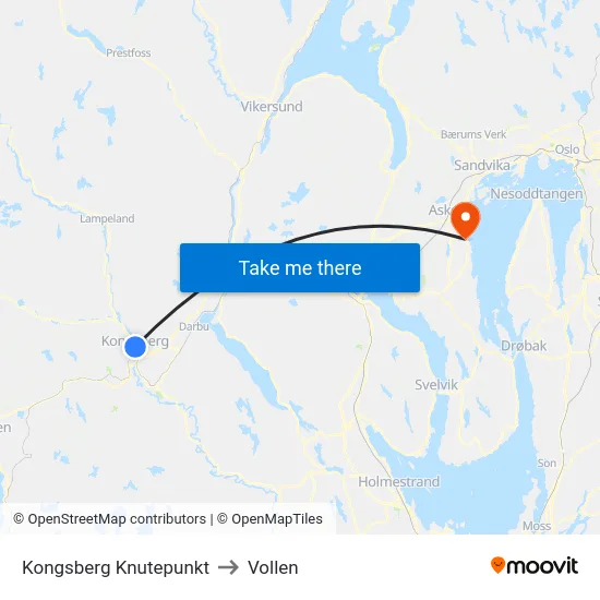 Kongsberg Knutepunkt to Vollen map