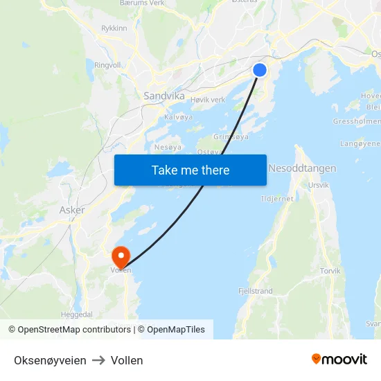 Oksenøyveien to Vollen map