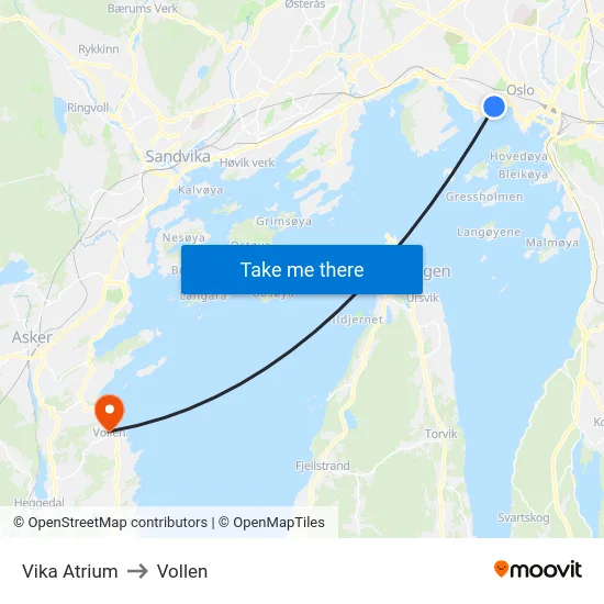 Vika Atrium to Vollen map