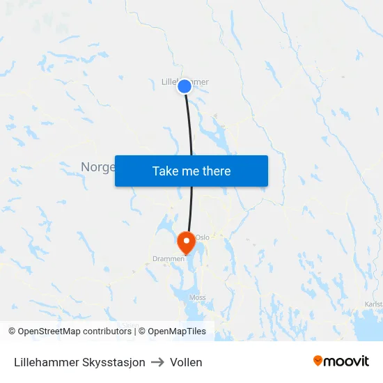 Lillehammer Skysstasjon to Vollen map