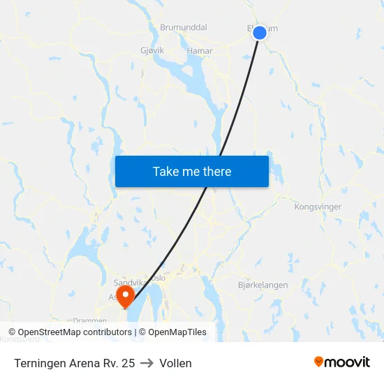 Terningen Arena Rv. 25 to Vollen map