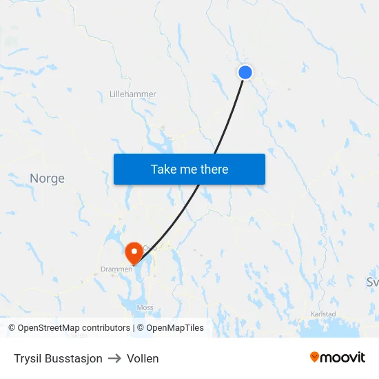 Trysil Busstasjon to Vollen map