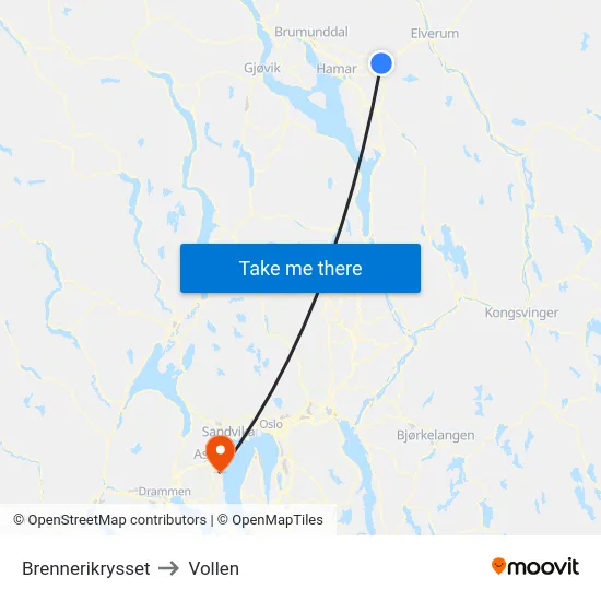 Brennerikrysset to Vollen map