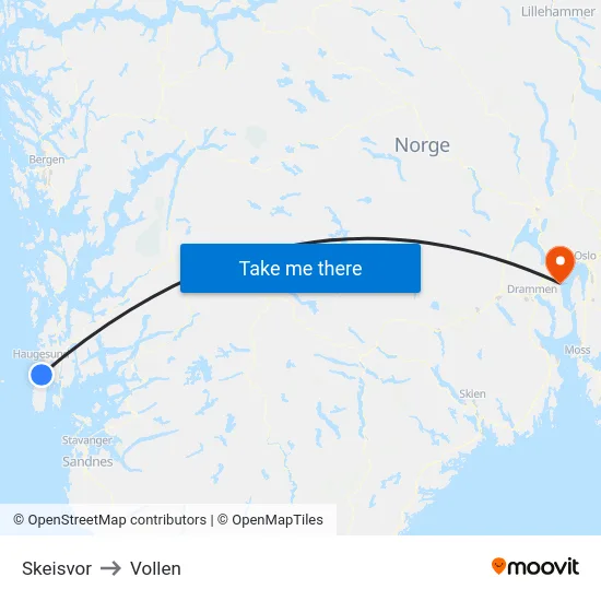 Skeisvor to Vollen map