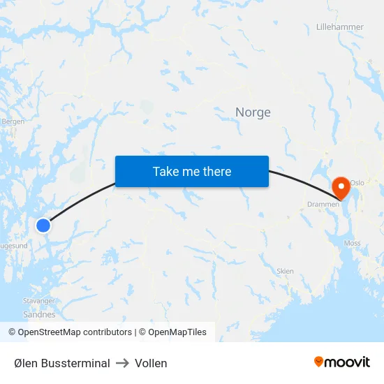 Ølen Bussterminal to Vollen map