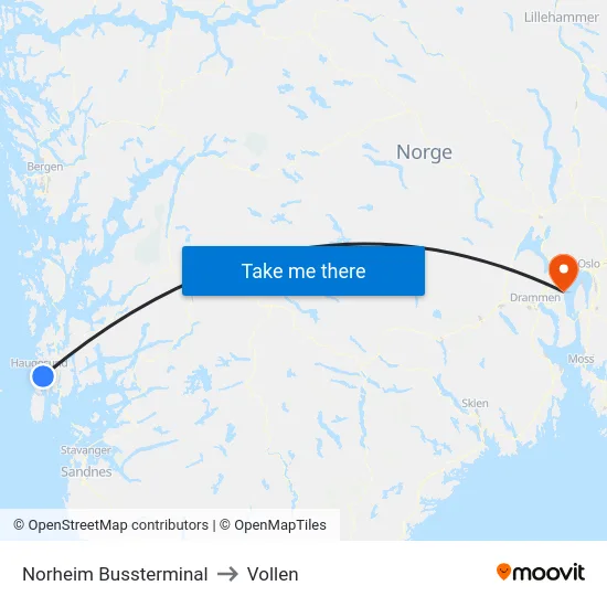 Norheim Bussterminal to Vollen map