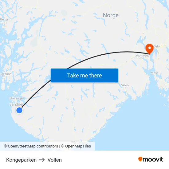 Kongeparken to Vollen map