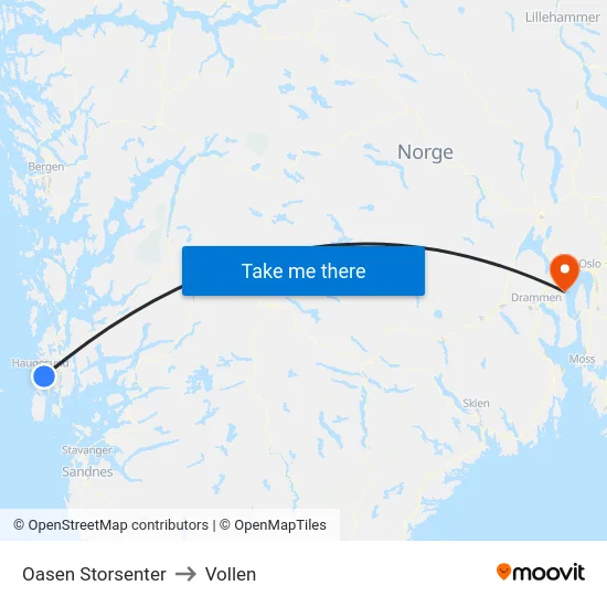 Oasen Storsenter to Vollen map