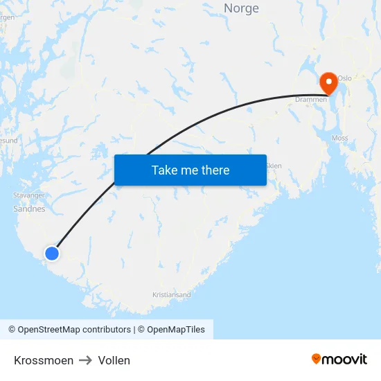 Krossmoen to Vollen map