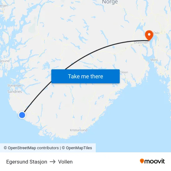 Egersund Stasjon to Vollen map
