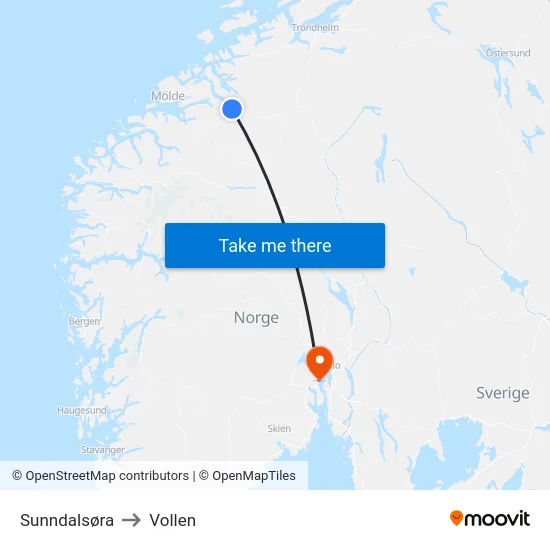 Sunndalsøra to Vollen map