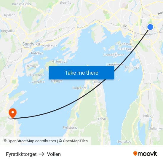 Fyrstikktorget to Vollen map